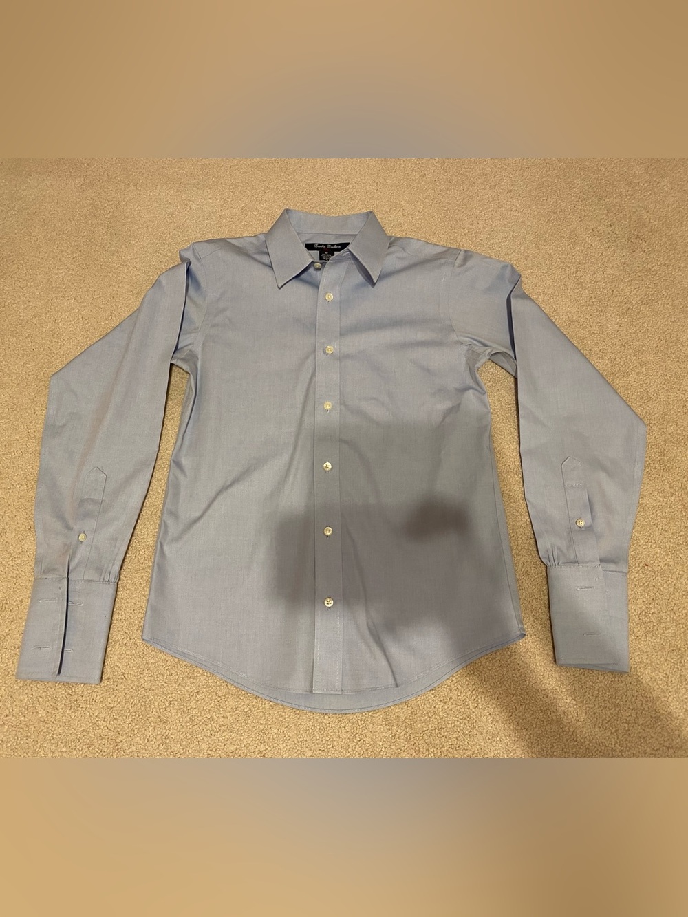 Brooks Brothers non-iron 100% cotton blue button up dress shirt, boys size 12